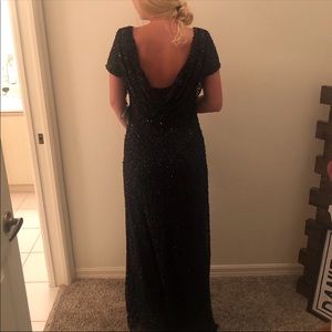 NWT Adrianna Papell navy draped sequin dress sz 12